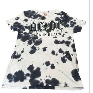 AC/DC size small black and white tie dye distressed short sleeve T-shirt GUC